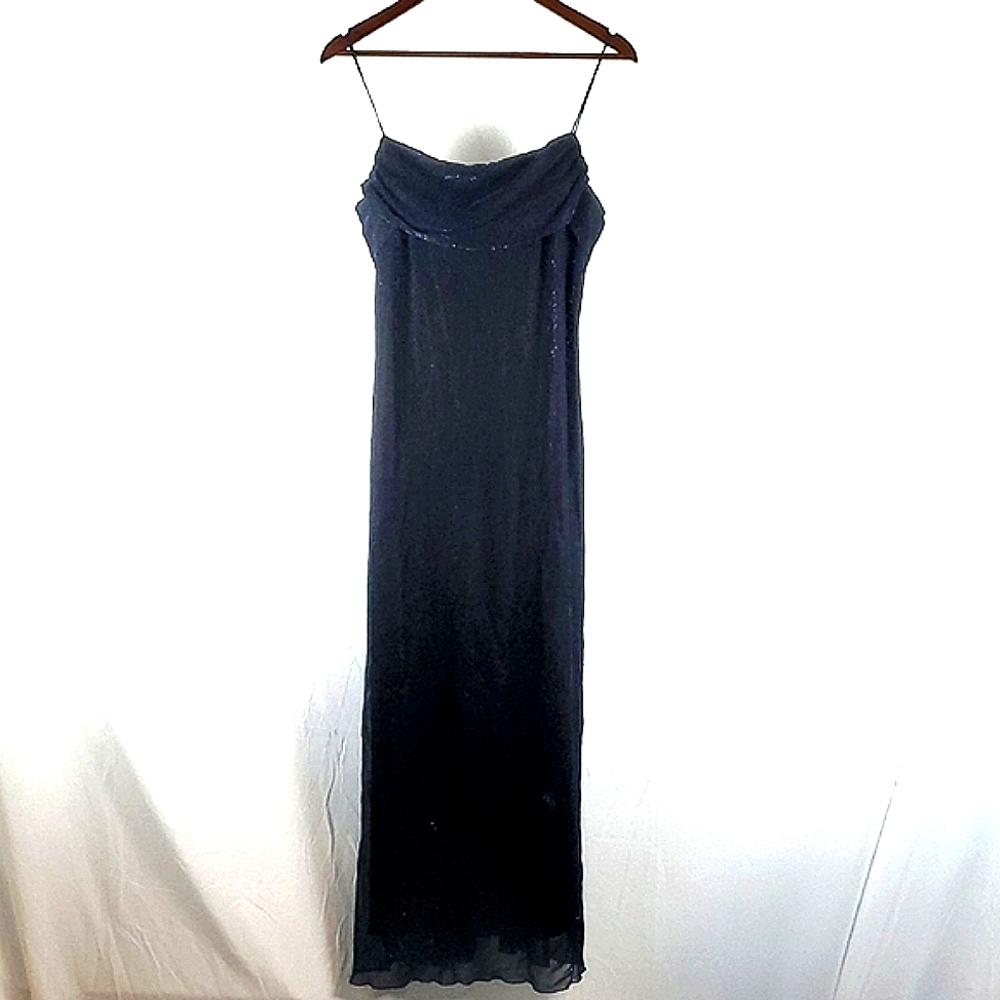 Vintage‎ 90s Y2K Be Smart Glitter Cowl Neck Prom Formal Maxi Dress